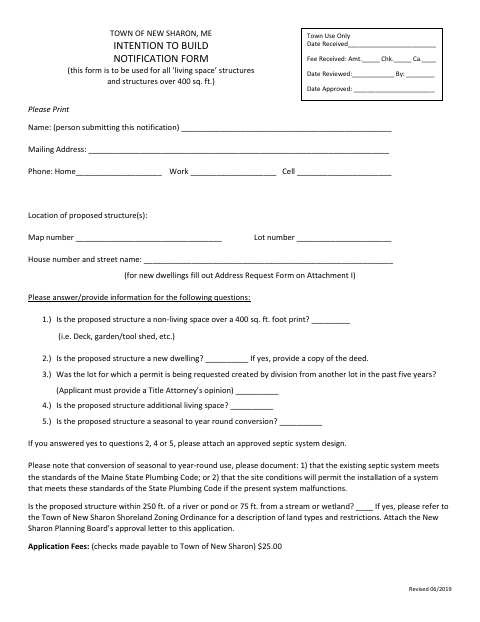 First page of the Intention to Build Notification Form