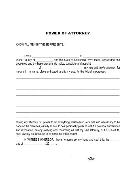 Power of Attorney, Rogers County form, first page