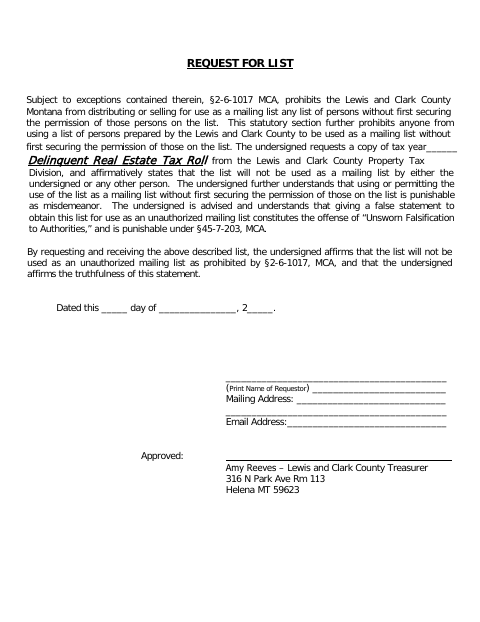 First page of the Request For List