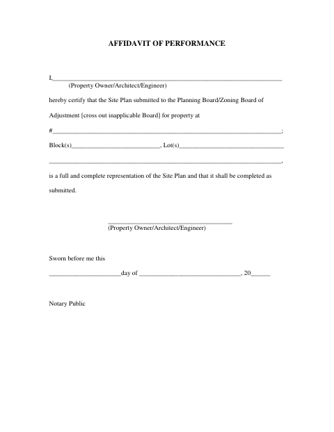 First page of the Affidavit of Performance