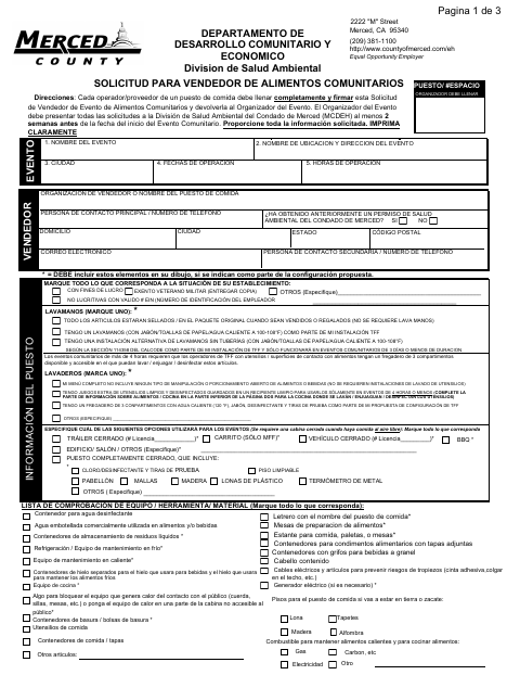 First page of the Community Food Vendor Application