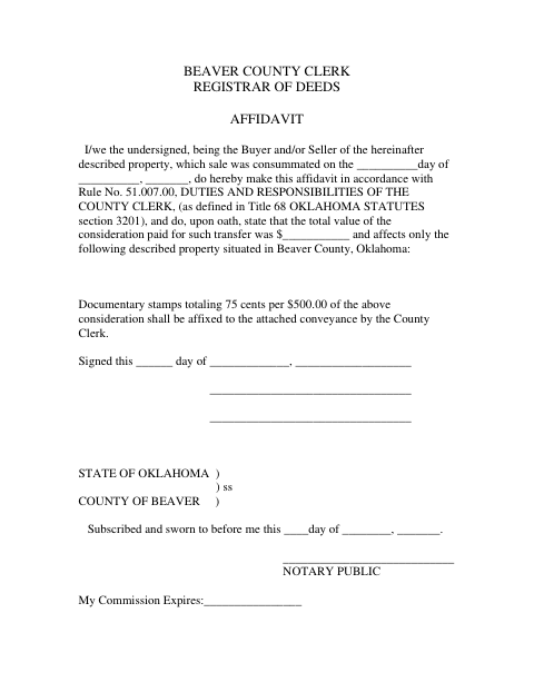 Registrar of Deeds Affidavit, Beaver County form, first page