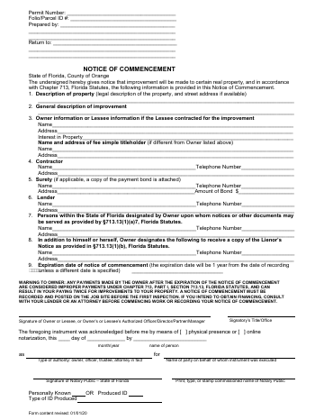 First page of the Notice of Commencement