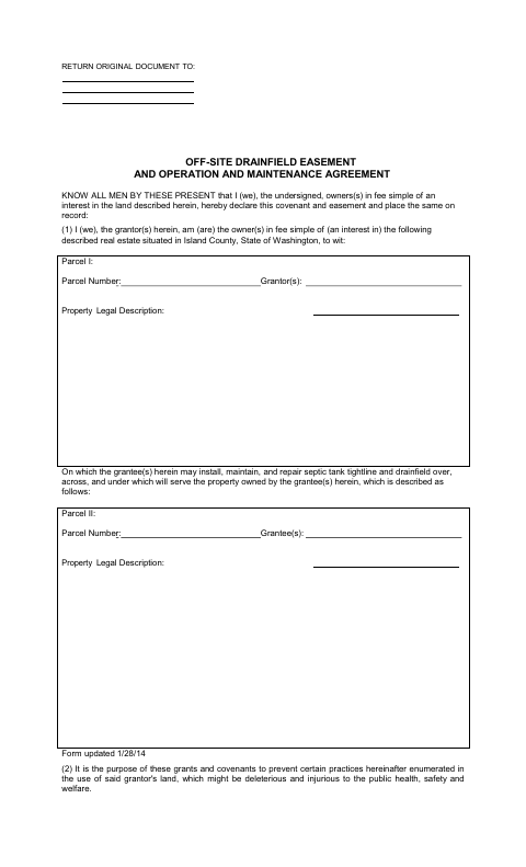 Off-Site Drainfield Easement and Operation and Maintenance Agreement, Island County form, first page