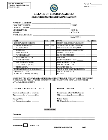 First page of the Electrical Permit Application