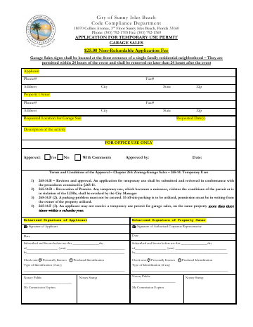First page of the Garage Sale Permit Application
