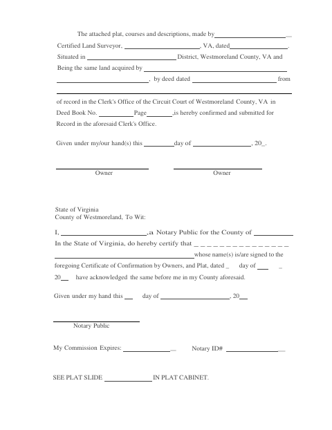 Plat Approval Application, Westmoreland County form, first page