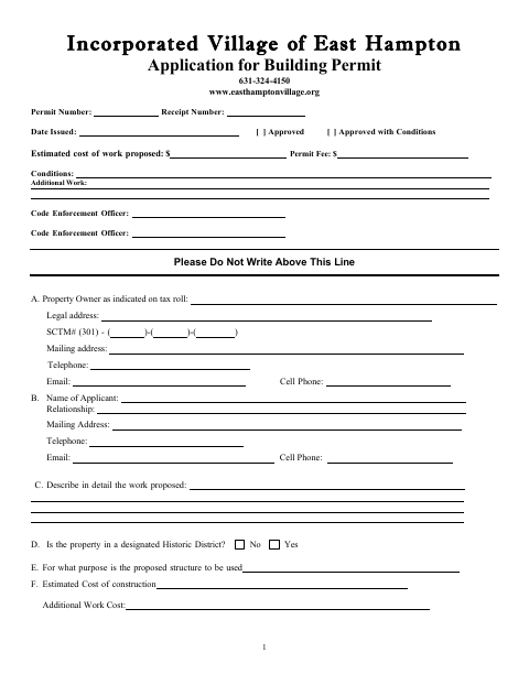 First page of the Building Permit Application