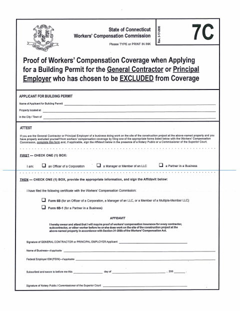 First page of the Workers’ Compensation Coverage Exclusion Affidavit