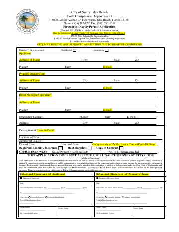 First page of the Fireworks Display Permit Application