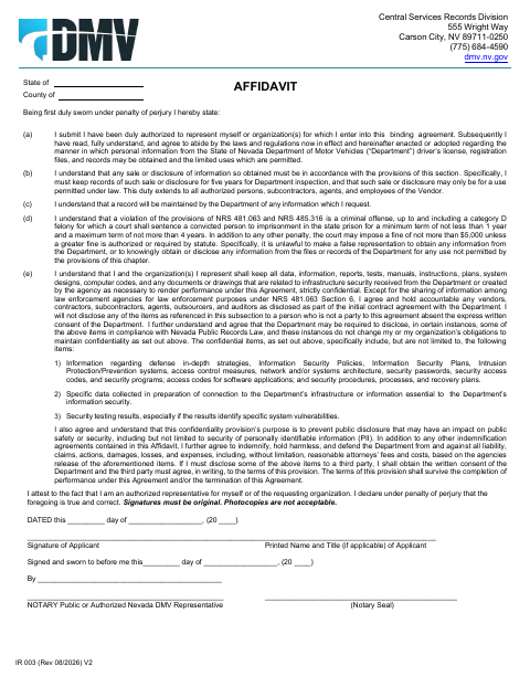 IR 003 Affidavit first page