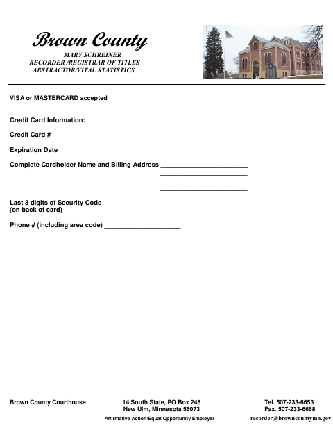 First page of the Form to Pay by Credit Card