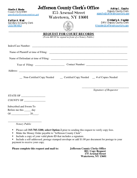 Request for Court Records, Jefferson County form, first page