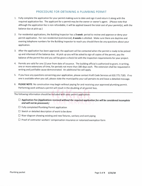 First page of the Plumbing Permit Application