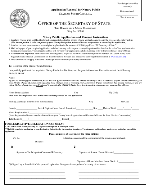 Notary Public Application and Renewal, Berkeley County form, first page