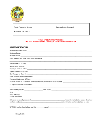First page of the Holiday Wayside Stand / Outdoor Event Permit Application