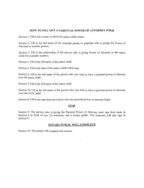 Power Of Attorney Delegating Parent's Power Over Minor Child, Cheboygan County form, first page