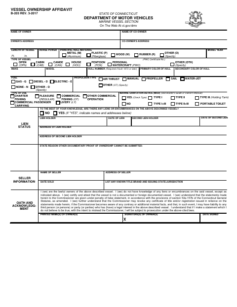 B-203 Vessel Ownership Affidavit first page