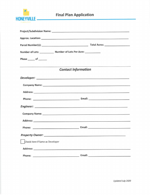 First page of the Final Plan Application