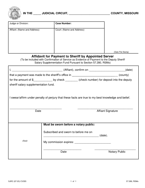Affidavit for Payment to Sheriff by Appointed Server, Saline County form, first page