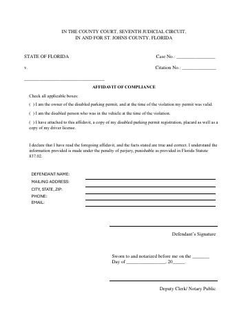 Affidavit of Compliance — St. Johns County form, first page