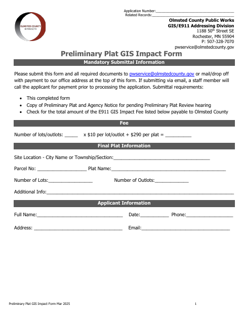First page of the Preliminary Plat GIS Impact Form