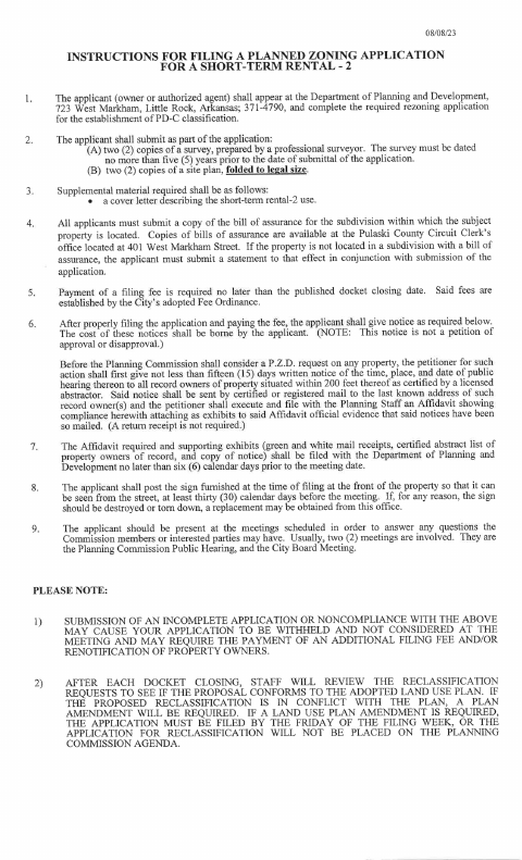 First page of the Application for Planned Zoning (PD-C) for a Short-Term Rental - 2