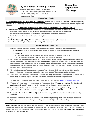 First page of the Demolition Application