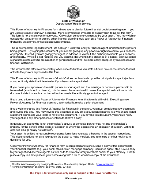 Power of Attorney for Finances and Property, Washington County form, first page
