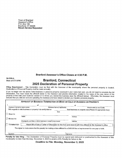 First page of the Declaration of Personal Property