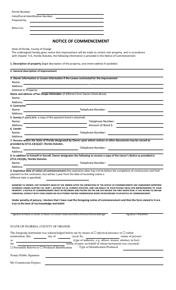 First page of the Notice of Commencement