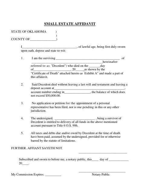 Small Estate Affidavit, Cleveland County form, first page