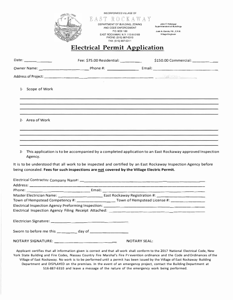 First page of the Electrical Permit Application