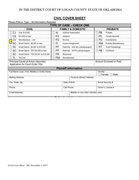 Application for a Court Order Issued Title, Logan County form, first page