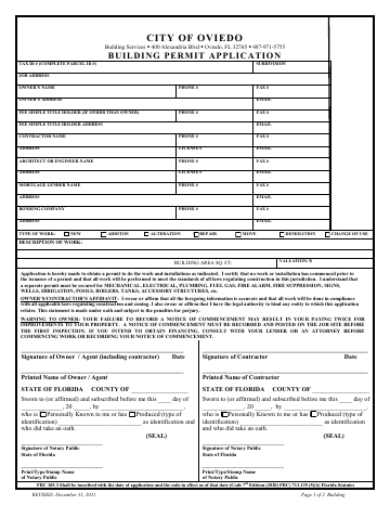 First page of the Building Permit Application