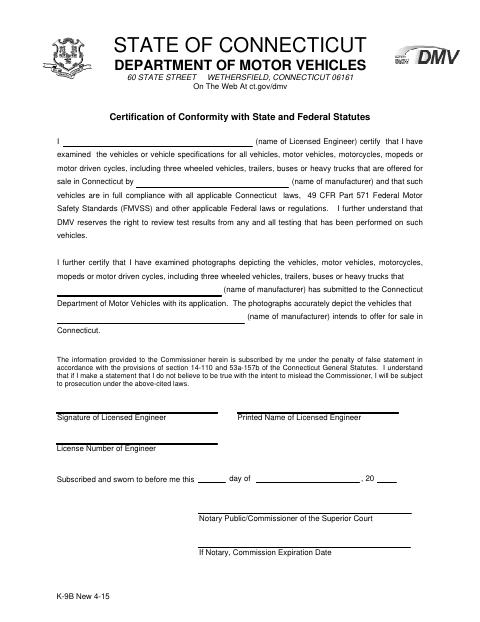 K-9B Certification of Conformity with State and Federal Statutes first page