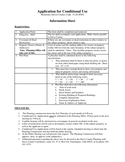 Conditional Use Application, Davis County form, first page