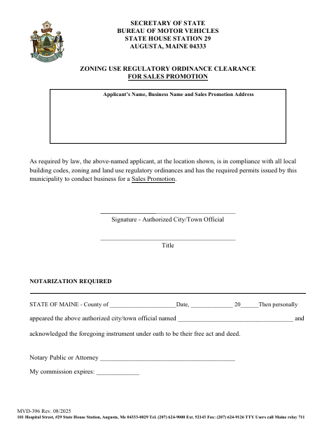 MVD-396 Zoning Use Regulatory Ordinance Clearance for Sales Promotion first page