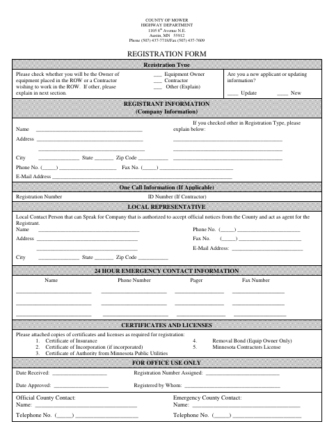First page of the Utility Permit Annual Registration Form