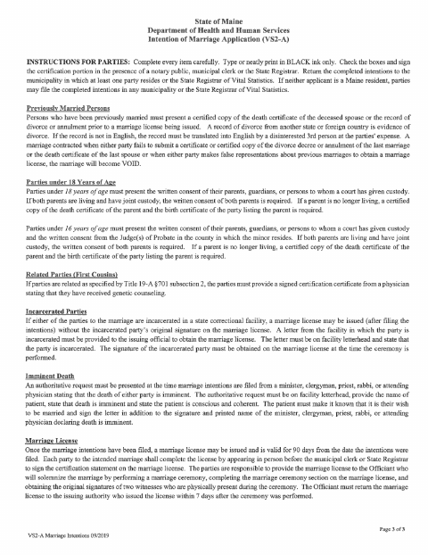 First page of the Intention of Marriage Application