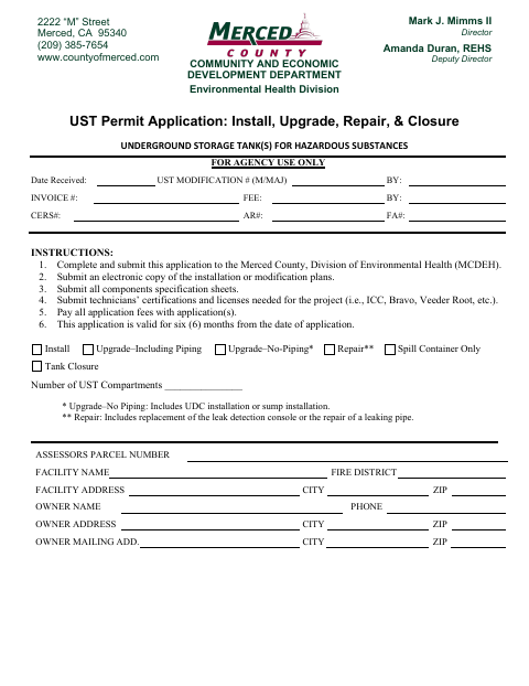 First page of the UST Permit Application: Install, Upgrade, Repair, and Closure