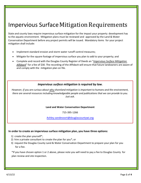 Impervious Surface Mitigation, Douglas County form, first page