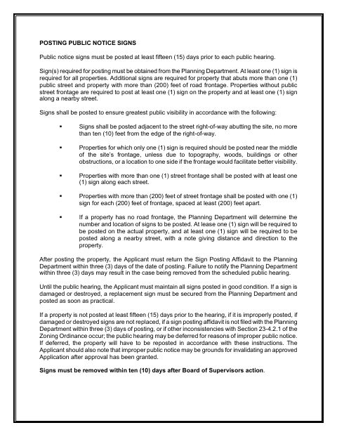 Posting Public Notice Signs, Spotsylvania County form, first page