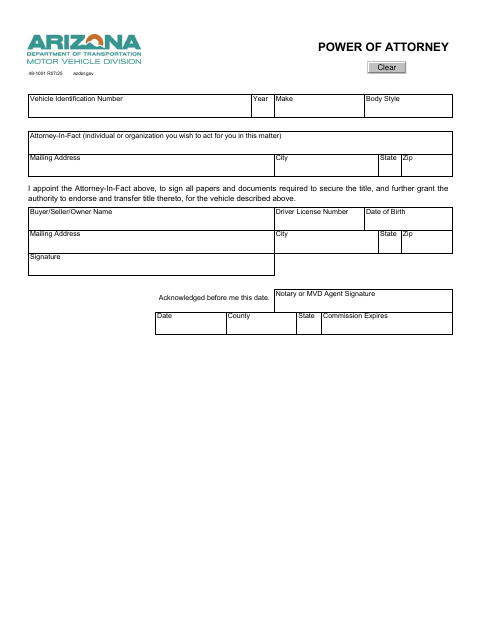 Power of Attorney 48-1001 first page