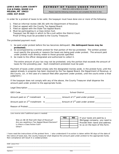 First page of the Payment of Taxes Under Protest
