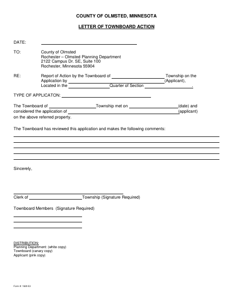 First page of the Letter of Townboard Action