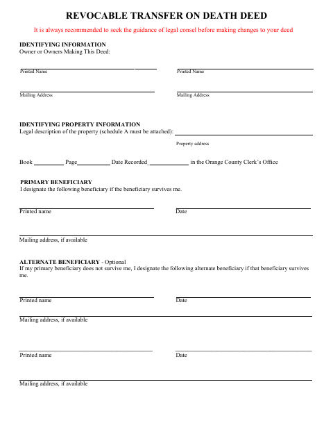 Revocable Transfer on Death Deed, Orange County form, first page