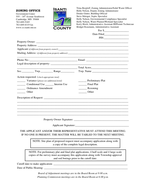 First page of the Board of Adjustment Application
