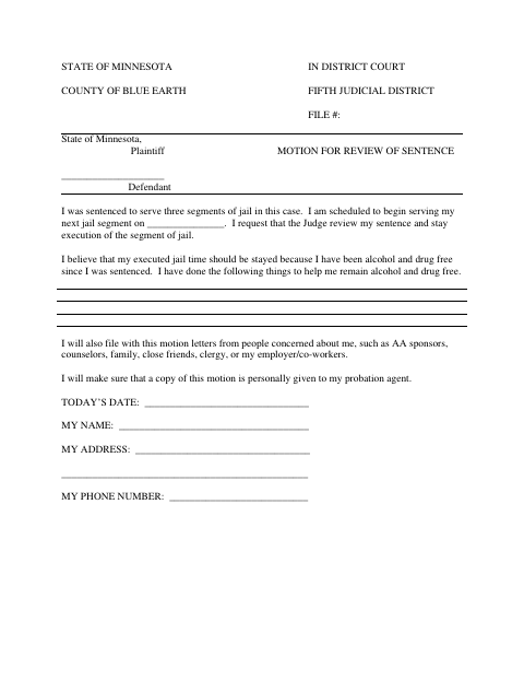 First page of the Motion for Review of Sentence