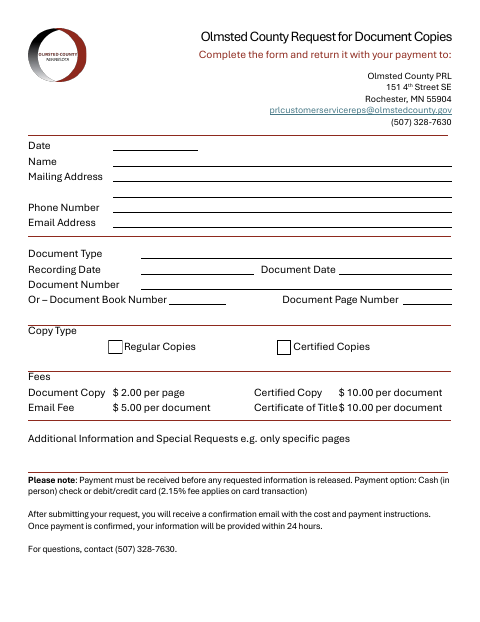 First page of the Request for Document Copies